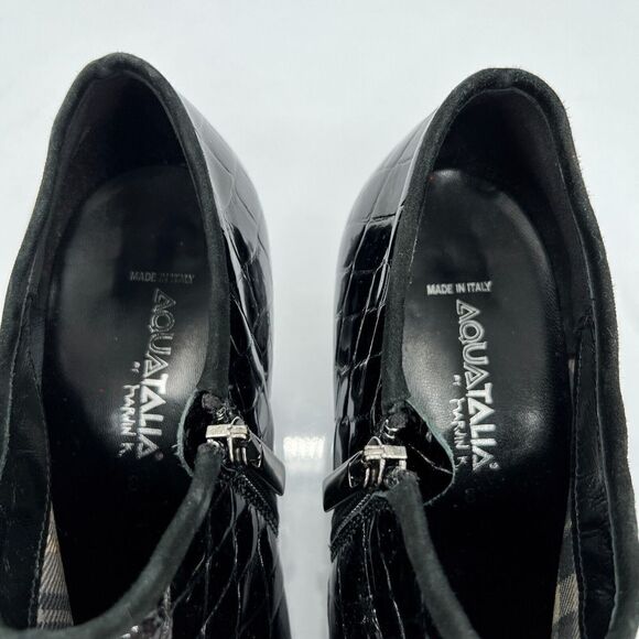 Aquatallia Women's Ankle Pump Pointy  Toe Size 8.5 Waterproof Black Croc Leather - Picture 12 of 12